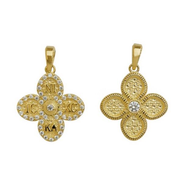 Μενταγιόν φυλακτό κων/νάτο ICXCNIKA διπλής όψης χρυσός Κ14