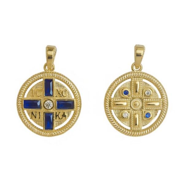 Μενταγιόν φυλακτό κων/νάτο ICXCNIKA διπλής όψης χρυσός Κ14