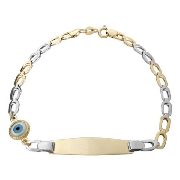 Ταυτότητα χρυσή Κ14 δίχρωμη με μάτι φίλντισι στρόγγυλο μεγάλο