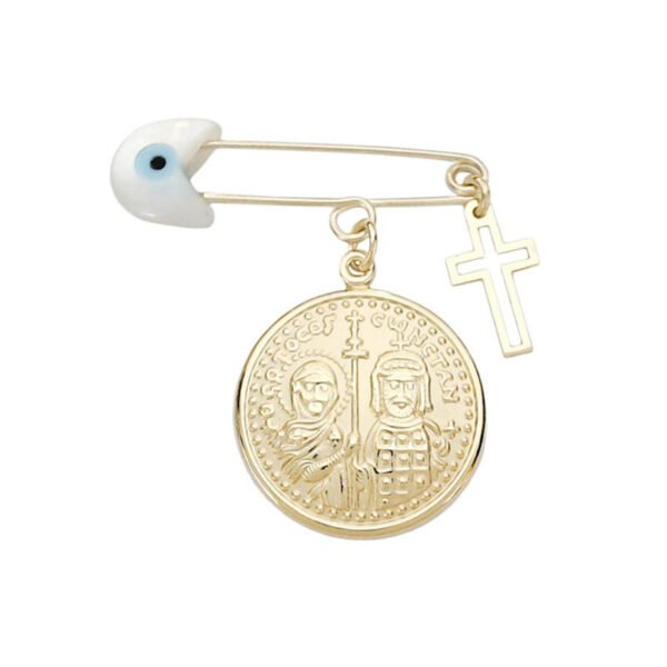 Χρυσό φυλαχτό Κ14 παραμάνα μάτι - κωνσταντινάτο ICXCNIKA με σταυρουδάκι