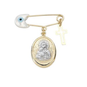 Χρυσό φυλαχτό Κ14 παραμάνα μάτι - Παναγία οβάλ με σταυρουδάκι