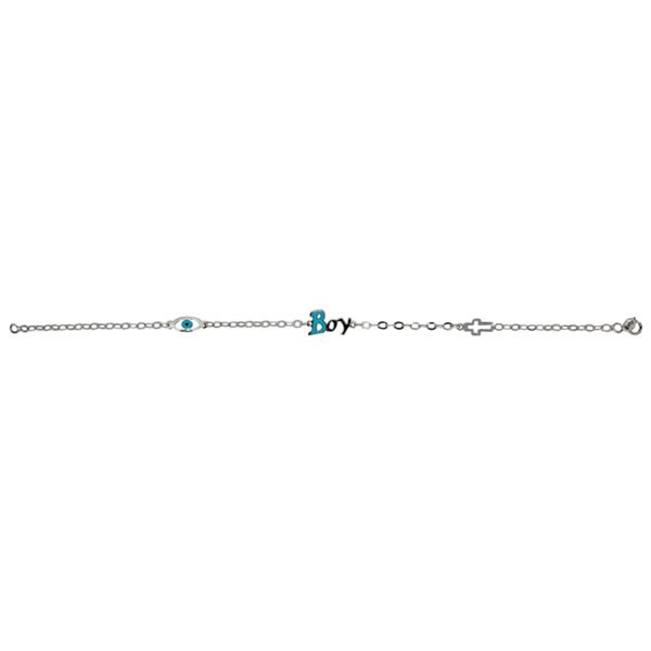 GK4229500 Βραχιολάκι με λευκό χρυσό Κ14 "boy" με γαλάζιο σμάλτο, σταυρουδάκι και ματάκι