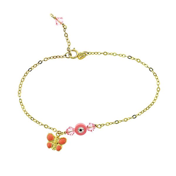 Βραχιολάκι με χρυσό Κ14 και "ματάκι-πεταλούδα" σε φίλντισι