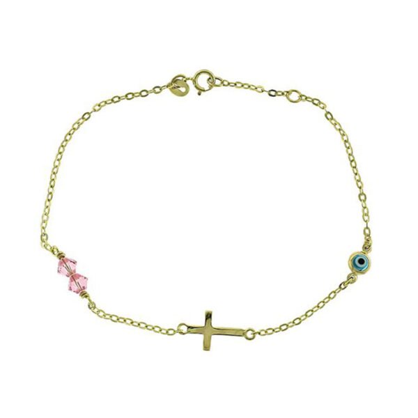 Βραχιολάκι παιδικό με χρυσό Κ14 και "ματάκι - σταυρός" με πέτρες