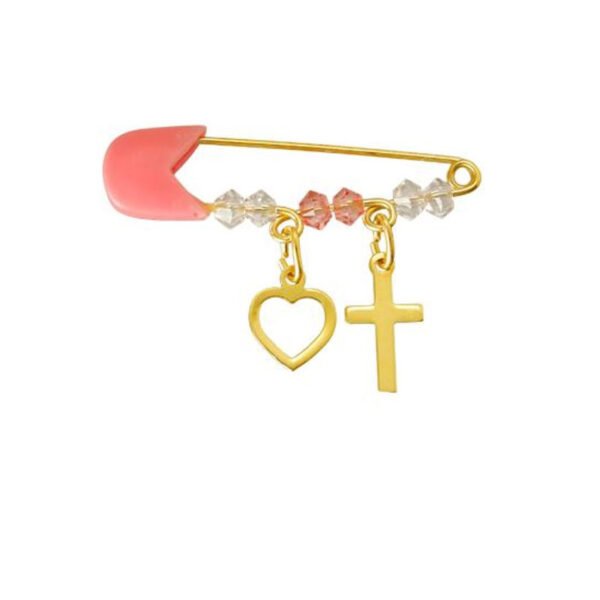 Παραμάνα με χάντρες με "Καρδούλα - Σταυρός" σε κίτρινο χρυσό Κ14