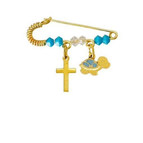 Παραμάνα με χάντρες με "Χελώνα - Σταυρός" σε κίτρινο χρυσό Κ14