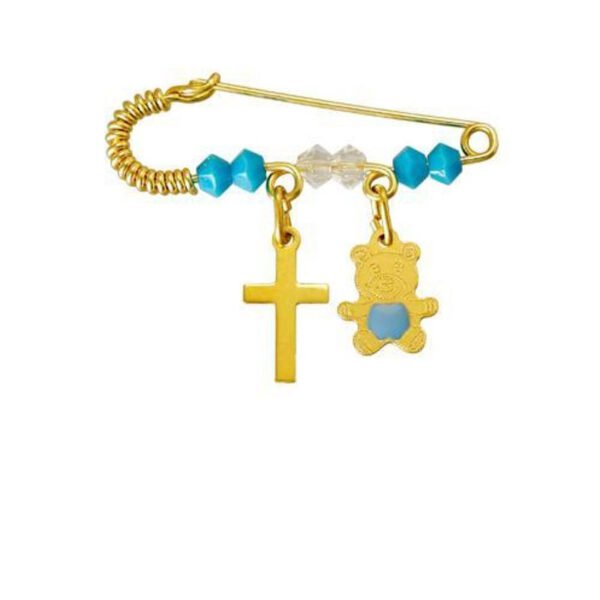 Παραμάνα με χάντρες με "Αρκουδάκι - Σταυρός" σε κίτρινο χρυσό Κ14