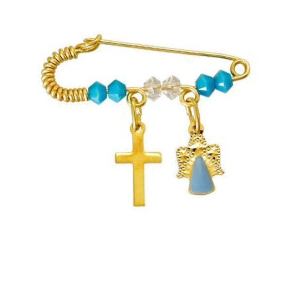 Παιδική παραμάνα με πετρούλες "Αγγελάκι-Σταυρός" κίτρινος χρυσός 14K