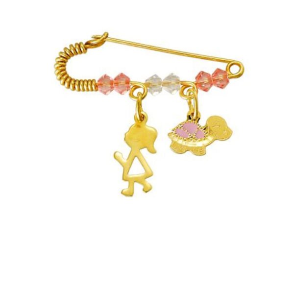 Παιδική παραμάνα με πετρούλες "Κορίτσι-Χελώνα" κίτρινος χρυσός 14K