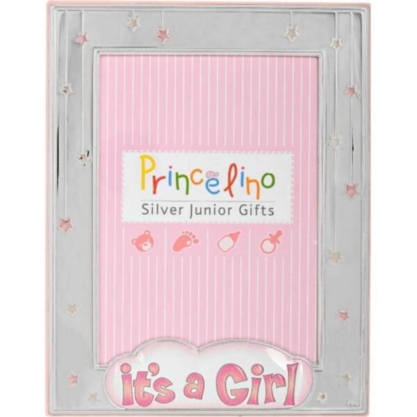 Παιδική κορνίζα '' its a girl '' αστεράκια για κορίτσι ασημένια 925 princelino