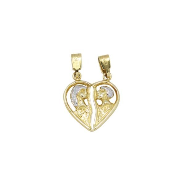 Διπλό μενταγιόν "κορίτσι - αγόρι" με σχήμα καρδιάς σε λευκό & κίτρινο χρυσό Κ14, που "σπάει" στην μέση