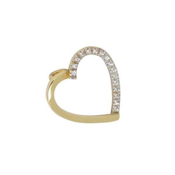 Μενταγιόν με σχήμα καρδιάς σε λευκό & κίτρινο χρυσό Κ14 με ζιργκόν ("κρυφός" χαλκάς για την καδένα ή το κορδόνι)
