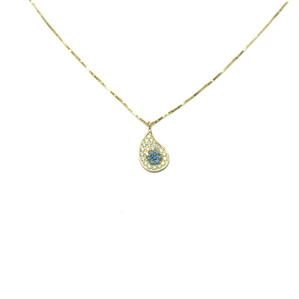 Κολιέ χρυσό με ματάκι Κ14 με μπλέ και άσπρα ζιργκόν