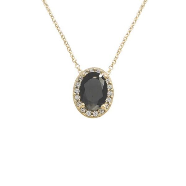 Κολιέ χρυσό Κ14 με ροζέτα οβάλ με λευκά και μαύρο ζιργκόν