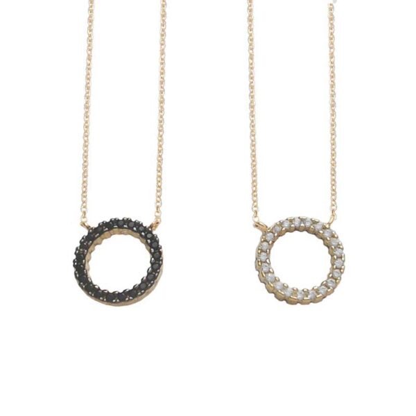 Κολιέ Χρυσό Κ14 κύκλος με ζιργκόν (λευκά - μαύρα) διπλής όψης