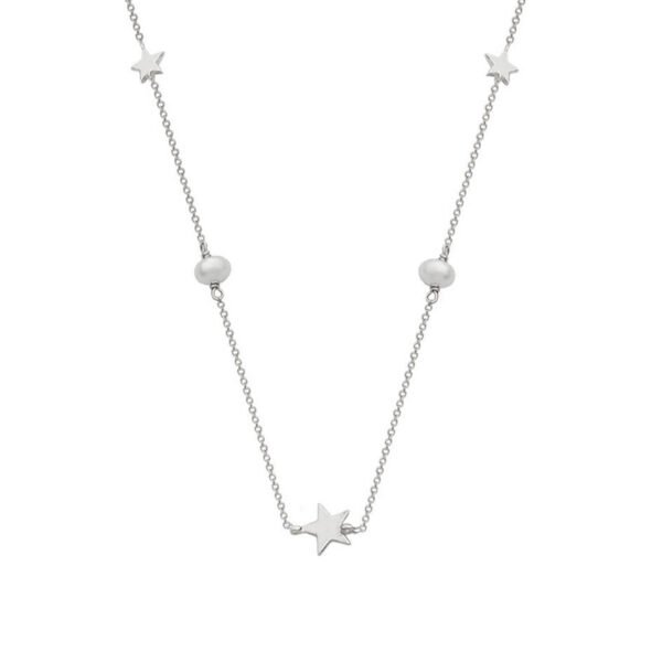 Κολιέ σε λευκόχρυσο Κ14 αστέρι με μαργαριτάρια