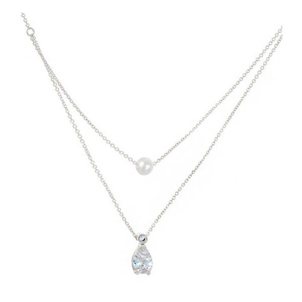 Λευκόχρυσο κολιέ κ14 με πουάρ μεγάλο λευκό και μαργαριτάρι