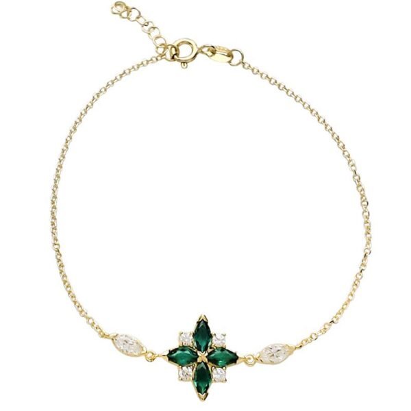 GK01210455 Χρυσό βραχιόλι Κ14 άστρο με πράσινα και λευκά ζιργκόν