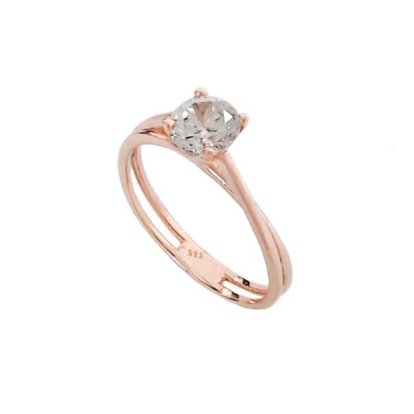 Γυναικείο μονόπετρο δαχτυλίδι σε ρόζ χρυσό Κ14 με ζιργκόν