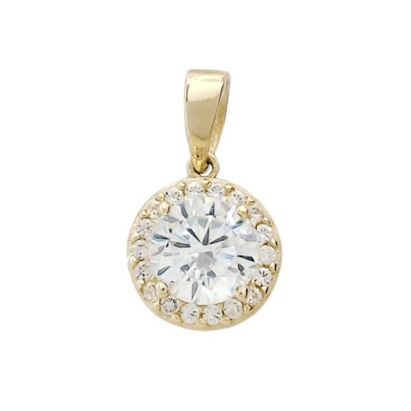 Μενταγιόν χρυσό Κ14, ροζέτα με λευκά ζιργκόν