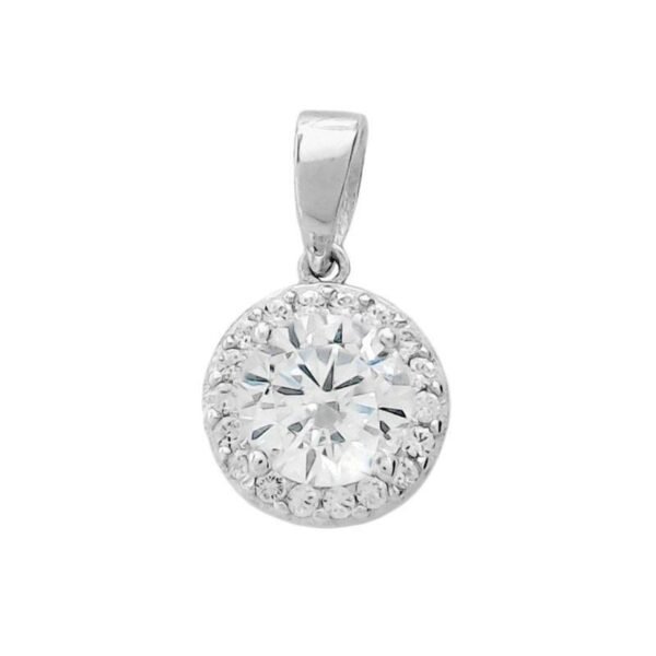 Μενταγιόν λευκόχρυσο Κ14, ροζέτα με λευκά ζιργκόν