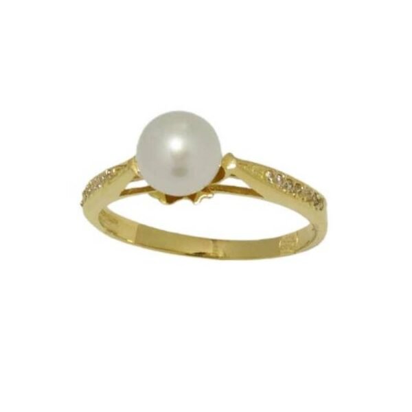 Γυναικείο Δακτυλίδι 14Κ κίτρινο Χρυσό με μαργαριτάρι και λευκά ζιργκόν