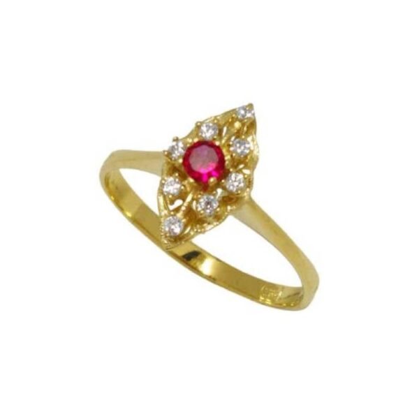 Γυναικείο δαχτυλίδι Ροζέτα Κ 14 με λευκά και κόκκινα ζιργκόν