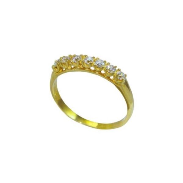 Μοντέρνο γυναικείο δακτυλίδι σε σειρέ από κίτρινο χρυσό Κ14 με λευκά ζιργκόν.