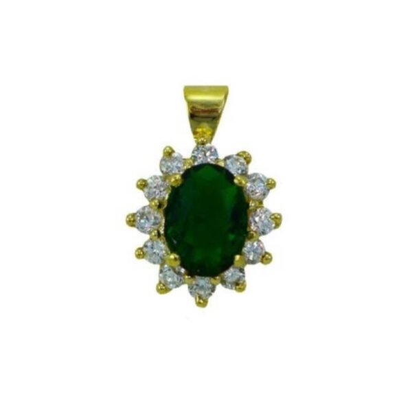 Μενταγιόν σε κίτρινο χρυσό Κ14 με πράσινα και λευκά ζιργκόν