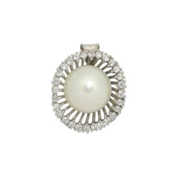 Μενταγιόν σε λευκό χρυσό Κ14, με μαργαριτάρι και λευκά ζιργκόν