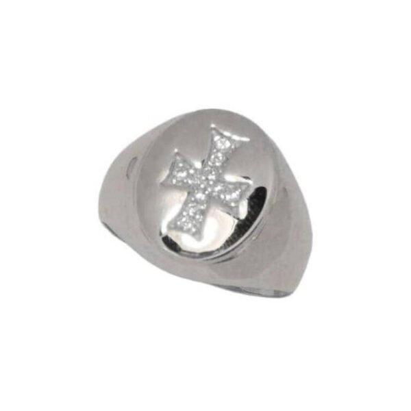 Λευκόχρυσο δαχτυλίδι Κ14 chevalier σταυρός