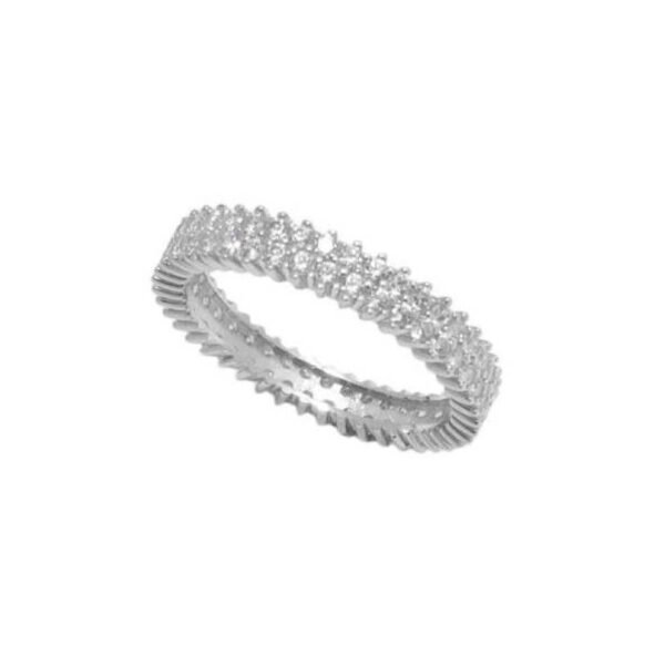 Λευκόχρυσο δαχτυλίδι Κ14 σειρέ με διπλή σειρά ζιργκόν