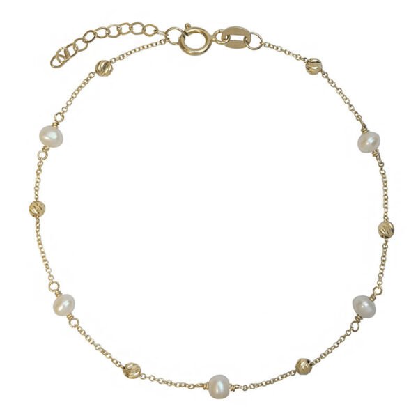 GK08210049 Χρυσό βραχιόλι Κ14 με μαργαριτάρια και μπίλιες