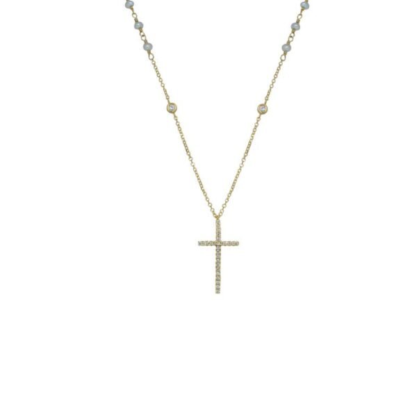 Κολιέ "σταυρός" με μαργαριτάρια σε κίτρινο χρυσό 14Κ
