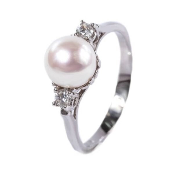 Γυναικείο δαχτυλίδι σε λευκό χρυσό Κ14 με ζιργκόν και μαργαριτάρι