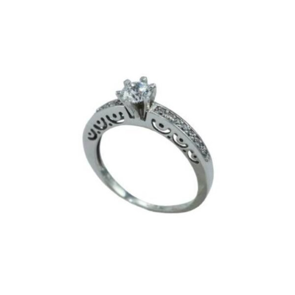 Γυναικείο μονόπετρο δαχτυλίδι σε λευκό χρυσό Κ14 με ζιργκόν