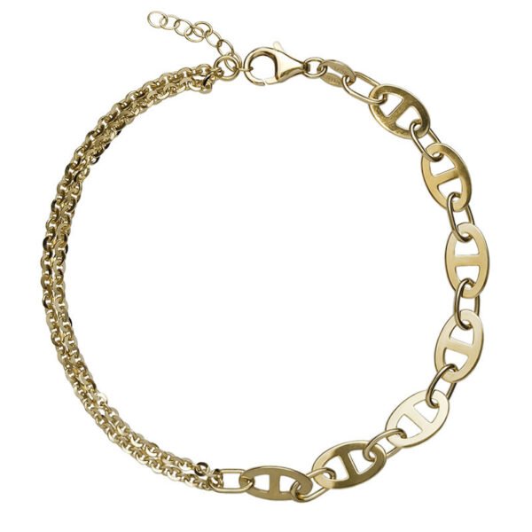 Χρυσό βραχιόλι κρίκοι θήτα λουστρέ με διπλή αλυσίδα κ14