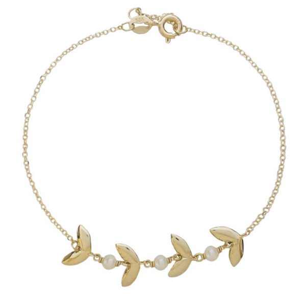 Χρυσό βραχιόλι κ14 φύλλα λουστρέ και Μαργαριτάρια