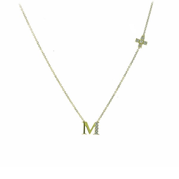 Κολιέ σε κίτρινο χρυσό Κ14 με Μονόγραμμα και Σταυρουδάκι
