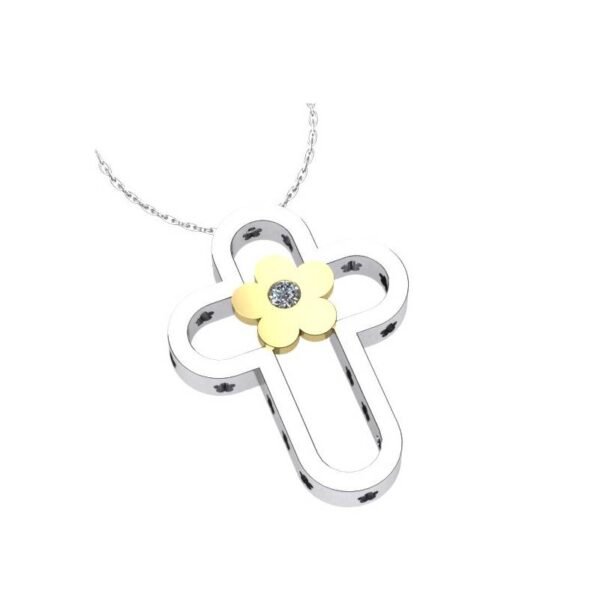 Γυναικείο σταυρός δίχρωμος πολύπετρος σε λευκό και κίτρινο χρυσό Κ18 με μπριγιάν (μήκος σταυρού χωρίς χαλκά 1,6 cm φάρδος σταυρού 1,2 cm)