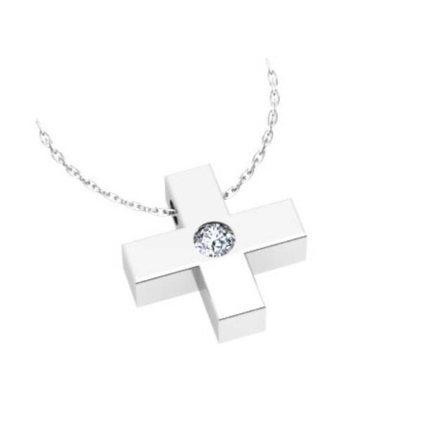 Γυναικείο σταυρός πολύπετρος σε λευκό χρυσό Κ18 με μπριγιάν (μήκος σταυρού χωρίς χαλκά 0,9 cm φάρδος σταυρού 0,9 cm)