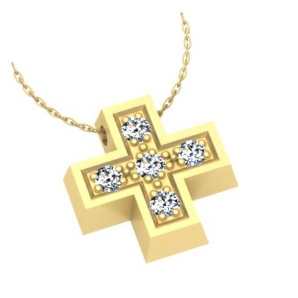 Γυναικείο σταυρός πολύπετρος σε κίτρινο χρυσό Κ18 με μπριγιάν (μήκος σταυρού χωρίς χαλκά 1,0 cm φάρδος σταυρού 1,0 cm)