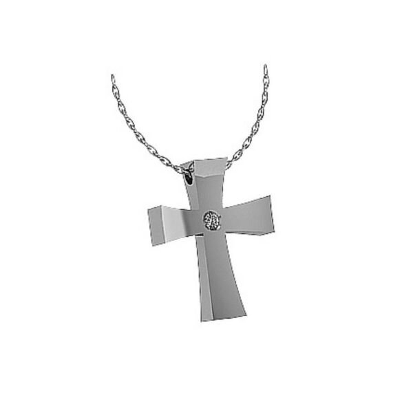 Γυναικείο σταυρός μικρός με αλυσίδα λευκόχρυσο Κ18 με μπριγιάν