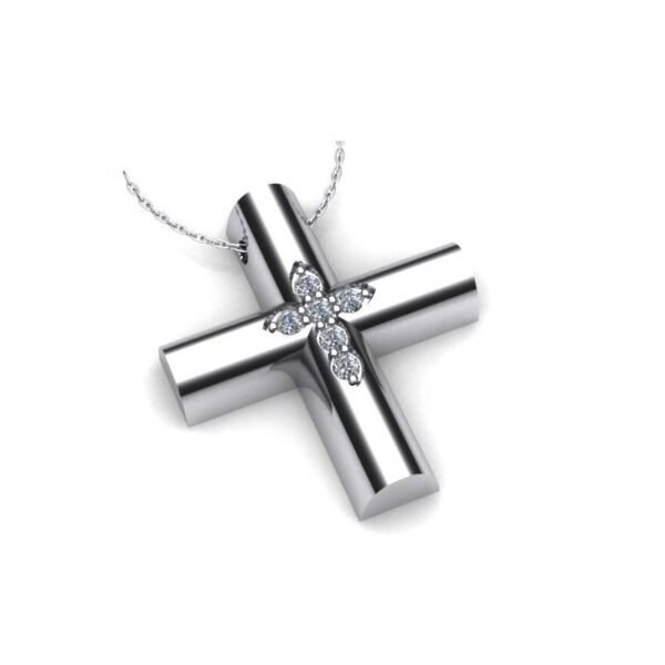 Γυναικείο σταυρός πολύπετρος σε λευκό χρυσό Κ18 με μπριγιάν (μήκος σταυρού χωρίς χαλκά 1,7 cm φάρδος σταυρού 1,5 cm)