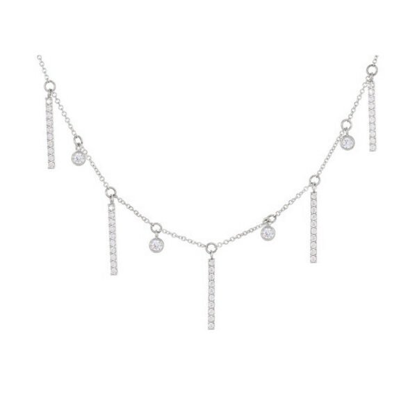Κολιέ λευκόχρυσο κ14 μπάρες κρεμαστές και μονοπετράκια