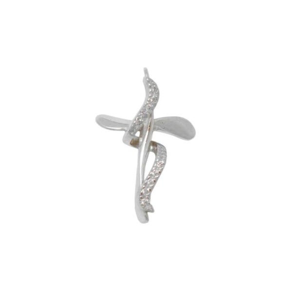 Σταυρός δίχρωμος απο λευκό χρυσό Κ14, μοντέρνος με λευκά ζιργκόν