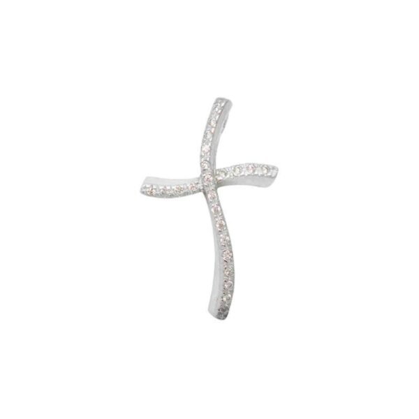 Σταυρός απο λευκό χρυσό Κ14, μοντέρνος με λευκά ζιργκόν