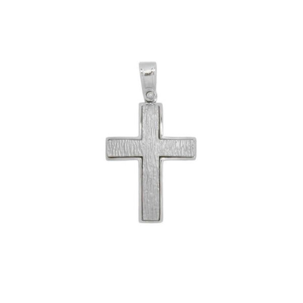 Βαπτιστικός Σταυρός ανδρικός ζαγρέ σε λευκό χρυσό K14