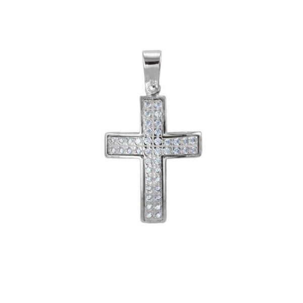 GK01520012 Βαπτιστικός Σταυρός γυναικείος λευκό χρυσό K14 με λευκά ζιργκόν