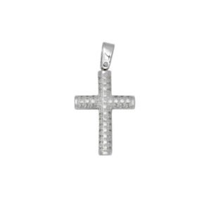 GK01520014 Βαπτιστικός Σταυρός γυναικείος σωληνωτός σε λευκό χρυσό K14 με λευκά ζιργκόν